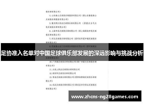 足协准入名单对中国足球俱乐部发展的深远影响与挑战分析